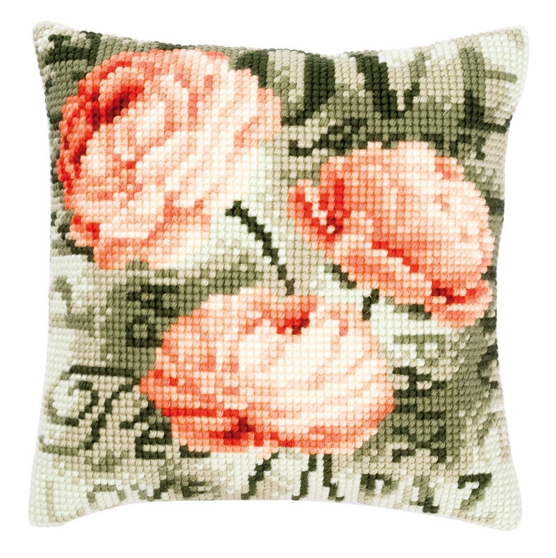 Vervaco Peonies Cross Stitch Cushion - Image 1